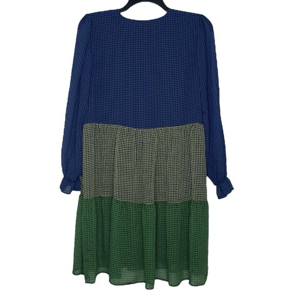 Resume Colorblock Gingham Dress Size 40 Med/LG Tiered Frock Long Sleeves Sophia - Picture 3 of 12